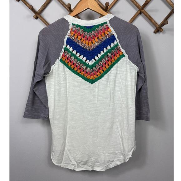 Free People Spring Bound Crochet Detail Top Blue Combo Women's Size S - Picture 4 of 9